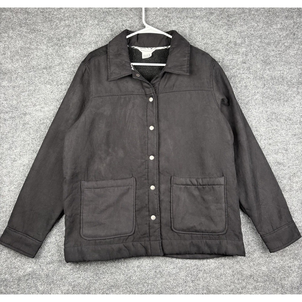 Boston Traders Womens Sherpa Lined Barn Jacket Medium Charcoal Snap Front Coat